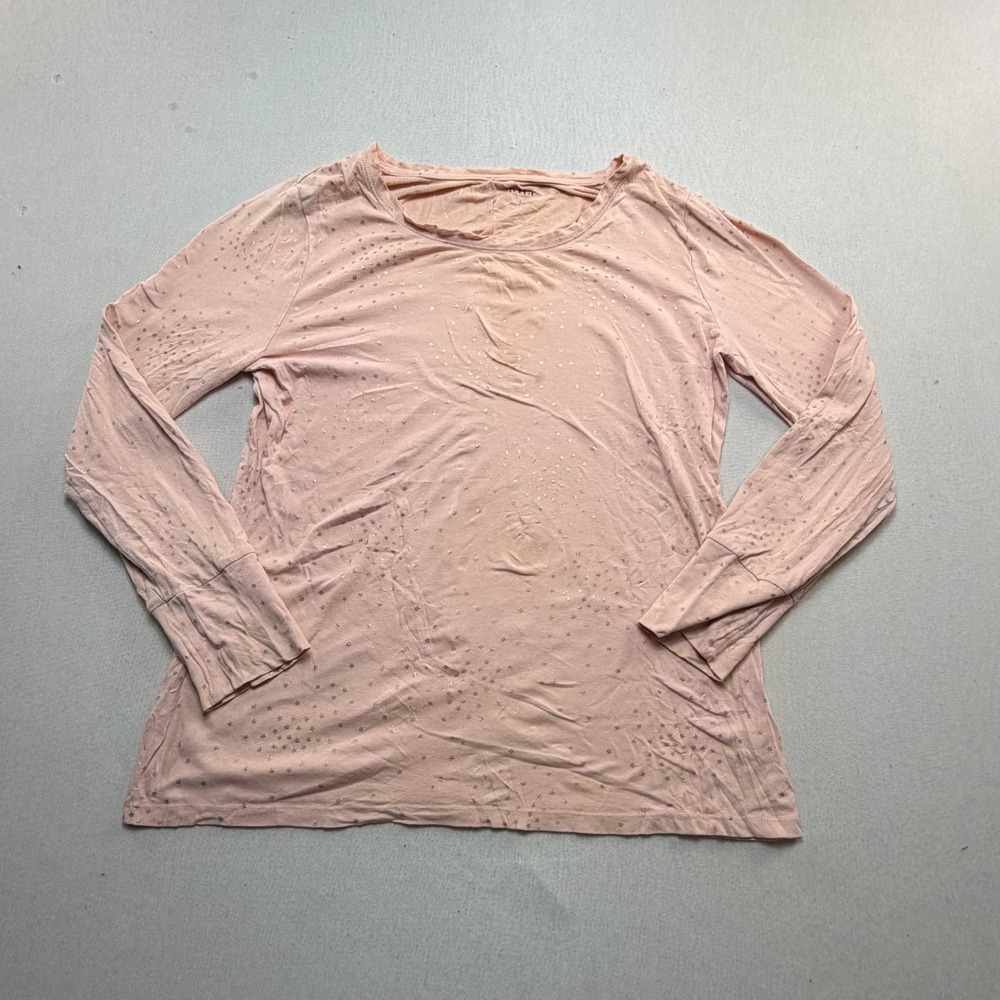 a.n.a Star Print Top Women L Pink Good Long Sleeve Metallic Celestial Crewneck